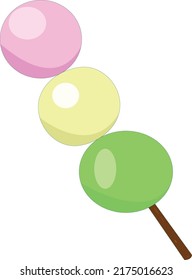 Yellow, green and pink Japanese confectionery dango.