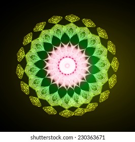 yellow green pink Lotus mandala with Paisley. abstract background.