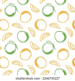 Yellow and green pomelo fruit. Seamless pattern with pomelo. Vector illustration.