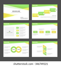 Yellow and green presentation template Infographic elements flat design set