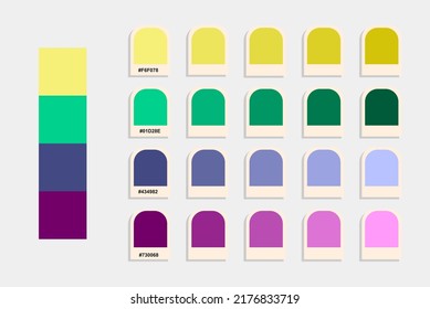 Yellow green purple color palette, live colors catalog, colour matching, rgb pantone colors, harmonious colours palette sample, design and edit idea, compatible color codes