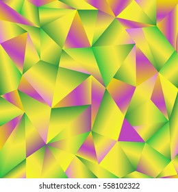 Yellow, green and purple gradient vector abstract polygonal triangular background. Could be used as background for Mardi Gras cards, invitations.