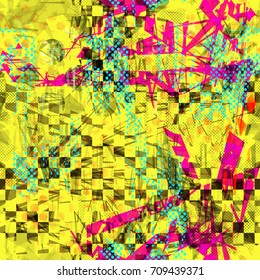 Yellow, green, purple seamless texture. Urban repeatable backdrop for boys, sport design, textile, wrapping paper, web page, advertising booklets, banners