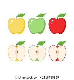 Yellow, Green And Red Apples Clipart Cartoons. Sliced Apple.