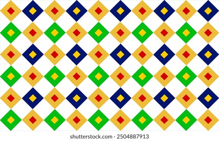 Yellow, green, red and blue plaid fabric texture, blue diamond checkerboard repeat pattern, replete image, design for fabric  print patter on white background 