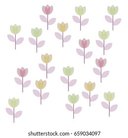 Yellow, Green and Red Flowers with Stem on White Background