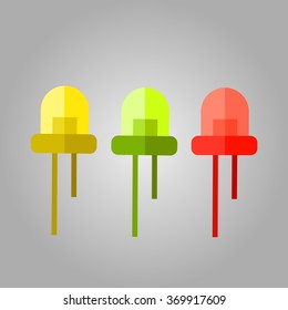 Yellow green and red infrared LED easy editable flat objects. Ecological lighting solution