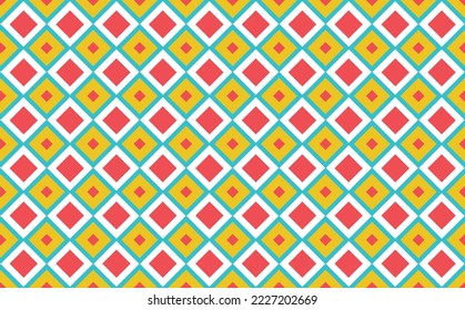 Yellow, green, and red rhombus pattern. Rhombus watermelon pattern. Seamless pattern for fabric, fill, banner, wallpaper, cover, backdrop, card, and prints.