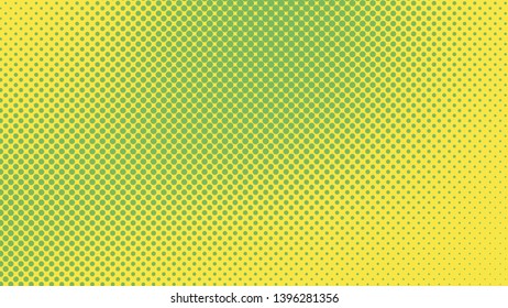 Yellow and green retro comic pop art background with halftone dots design, vector illustration template