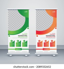 yellow and Green Roll Up Banner template vector illustration, Corporate Roll Up Banner Standee Signage X Banner Template for Office Company, and Multipurpose Use free.