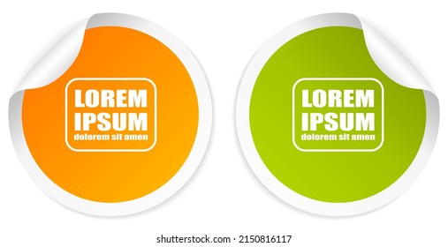 Yellow and green round vector stickers isolated on white background, flat illustration of memo paper sheets