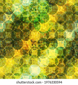 Yellow and green seamless pattern with circles. Mosaic effect. Abstract vector background for web page, banners backdrop, fabric, home decor, wrapping
