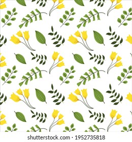 yellow green - seamless pattern - leaf and flower