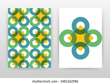 Yellow, green seamless texture design for annual report, brochure, flyer, poster. Round and rectangle green seamless background vector illustration for leaflet, poster. Abstract A4 brochure template.