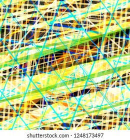 Yellow and green seamless texture from grids, lines, stripes. Abstract vector background for web page, banners backdrop, fabric, home decor, wrapping