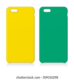 Yellow and Green smartphone cases isolated on white. Vector illustration