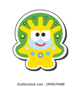 Yellow and green smiling monster on white background cartoon vector illustration