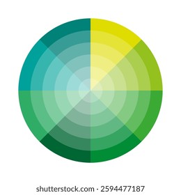 Yellow green spectrum. Artistic hue wheel. Gradient pigment chart. Vector color circle.