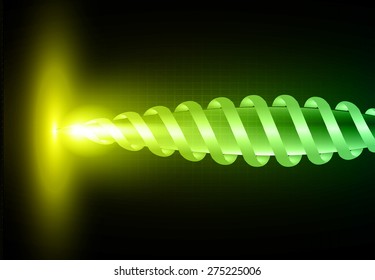 yellow green spiral bright laser beam Light Abstract Technology background for computer graphic website internet and business. circuit. sound wave. glowing neon lights. vector. dark black background
