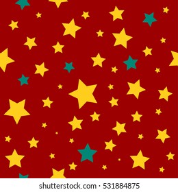 Yellow Green Stars Red Christmas Background. Vector Illustration.