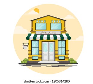 Yellow and green store building background