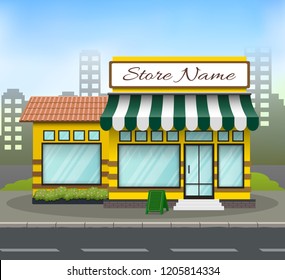 Yellow and green store building background