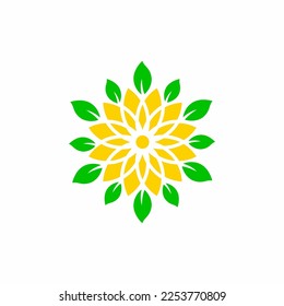 yellow and green sunflower vector logo design template concept in white background. Sunflower logo Template Nature icon design vector illustration. leaf loop logotype luxury