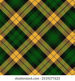 Tartan amarelo e verde. Amostra de tecido de Argyle close-up.