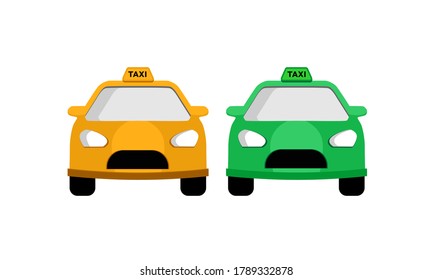 Yellow And Green Taxi Cab Front View Isolated White