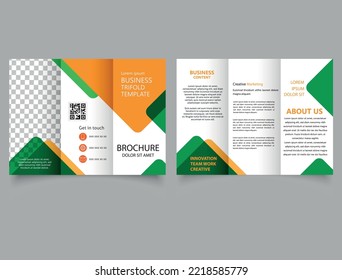 Yellow Green Trifold Brochure With Triangles. Catalog Vector Template.