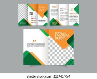 Yellow green trifold brochure with triangles. Bifold brochure with yellow and green triangles. Book cover design. Flyer for printing. Catalog Vector