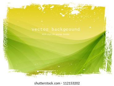 Yellow / green vector smooth wavy background with grungy border