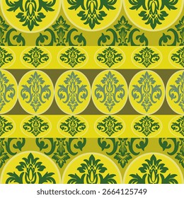 Yellow and Green Vintage Damask Pattern – Classic Seamless Design