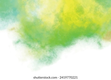 Yellow and green watercolor background design for wallpaper. Spring light green summer backdrop banner isolated on white. Watercolour painted texture grungy effect. Watercolour brush strokes