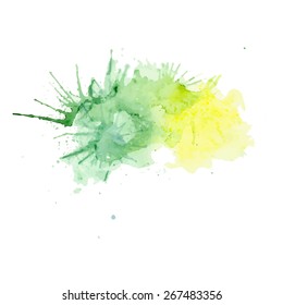 Yellow And Green Watercolor Splashes Vector