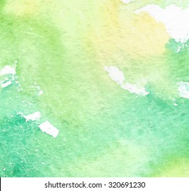 Texture vectorielle papier à éclaboussures vert jaune et blanc à l'aquarelle. Arrière-plan abstrait peint en couleurs. Illustration artistique dessinée à la main.  Laver la carte de conception pour la bannière, le fond d'écran, la décoration, l'impression, le modèle