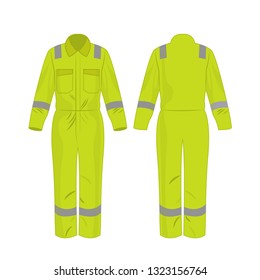 Yellow green work overalls with safety band isolated vector on the white background