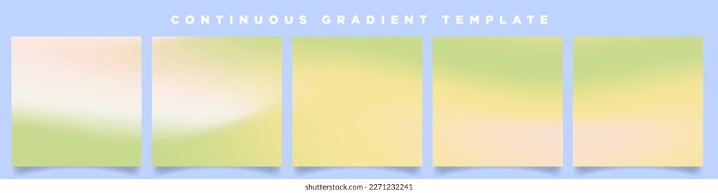 Yellow and Greenish Yellow Pastel Carousel Ad Template. Continuous Square Card Vector Template. Five Spring bud gradient backdrops. Perfect for designs, feeds, social media, web, banners. EPS 10.