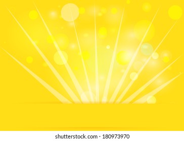 Yellow greeting card with bokeh. Vector EPS10.
