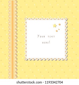 Yellow greeting card with frame for text vector illustration.