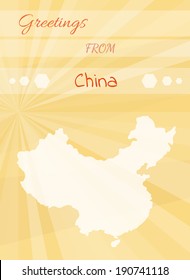 yellow greetings card from china and map of the china