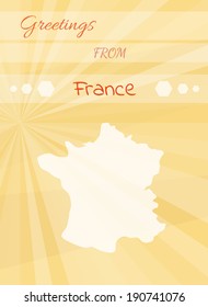 yellow greetings card from france and map of the france