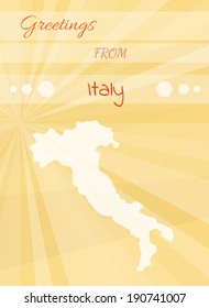 yellow greetings card from italy and map of the italy
