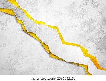 Abstrakter, gelber und grauer, geometrischer, brüchiger Hintergrund. Vektordesign