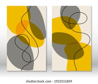 Yellow, grey colors. Modern abstract painting. Set of fluid geometric shapes. Abstract hand drawn watercolor effect shapes. Home decor design. Modern art print. Contemporary design.