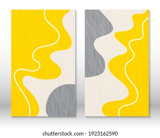 Yellow, grey colors. Modern abstract painting. Set of fluid geometric shapes. Abstract hand drawn watercolor effect shapes. Home decor design. Modern art print. Contemporary design.