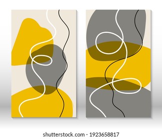 Yellow, grey colors. Modern abstract painting. Set of fluid geometric shapes. Abstract hand drawn watercolor effect shapes. Home decor design. Modern art print. Contemporary design.