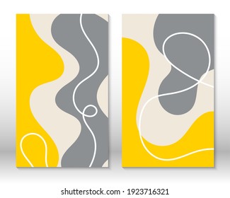 Yellow, grey colors. Modern abstract painting. Set of fluid geometric shapes. Abstract hand drawn watercolor effect shapes. Home decor design. Modern art print. Contemporary design.