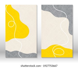 Yellow, grey colors. Modern abstract painting. Set of fluid geometric shapes. Abstract hand drawn watercolor effect shapes. Home decor design. Modern art print. Contemporary design.