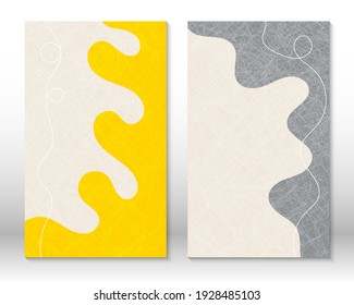 Yellow, grey colors. Modern abstract painting. Set of fluid geometric shapes. Abstract hand drawn watercolor effect shapes. Home decor design. Modern art print. Contemporary design.